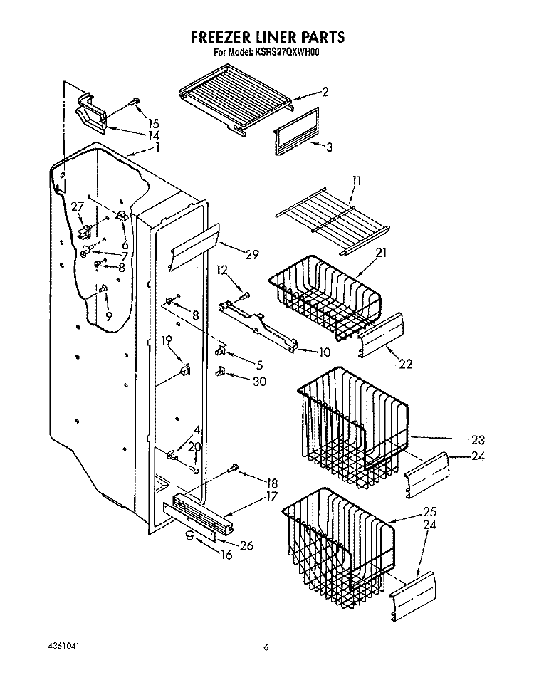 FREEZER LINER Diagram and Parts List for KSRS27QXWH00  KitchenAid Refrigerator