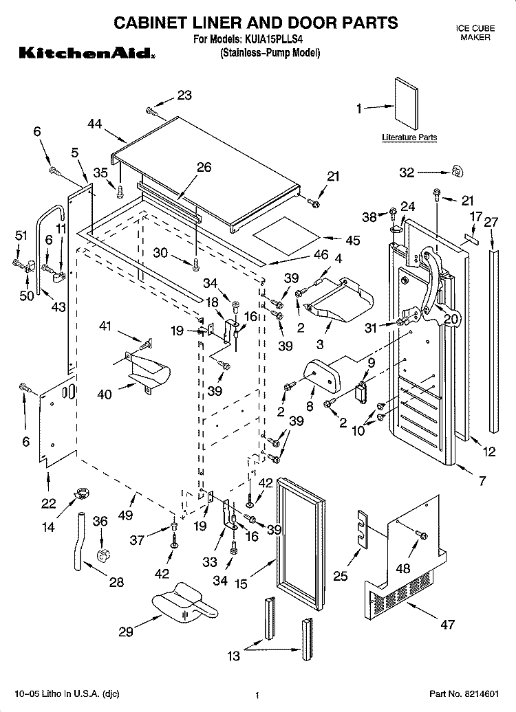 CABINET LINER AND DOOR PARTS Diagram and Parts List for KUIA15PLLS4  KitchenAid Ice Maker