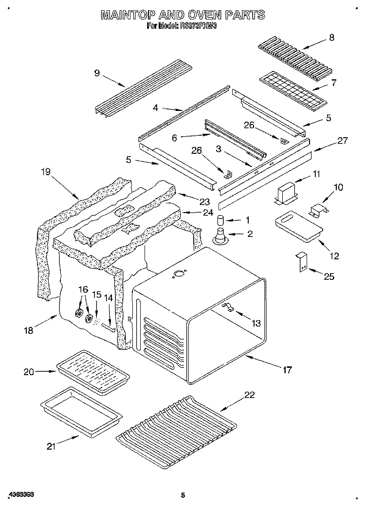 MAINTOP AND OVEN Diagram and Parts List for RS373PXW3  Whirlpool Range