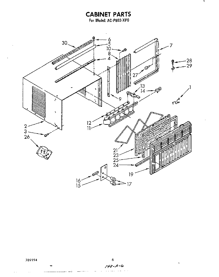 CABINET Diagram and Parts List for ACP802XP0  Whirlpool Air Conditioner