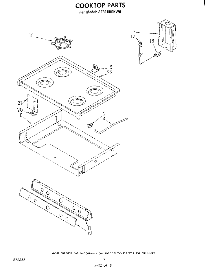 COOK TOP Diagram and Parts List for SF3100SKW0  Whirlpool Range