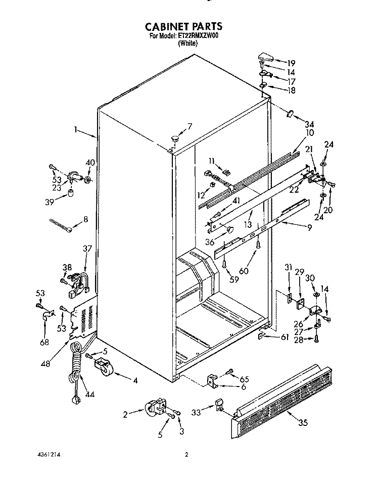 CABINET Diagram and Parts List for ET22RMXZW00  Whirlpool Refrigerator