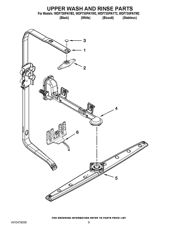 UPPER WASH AND RINSE PARTS Diagram and Parts List for WDF730PAYM2  Whirlpool Dishwasher