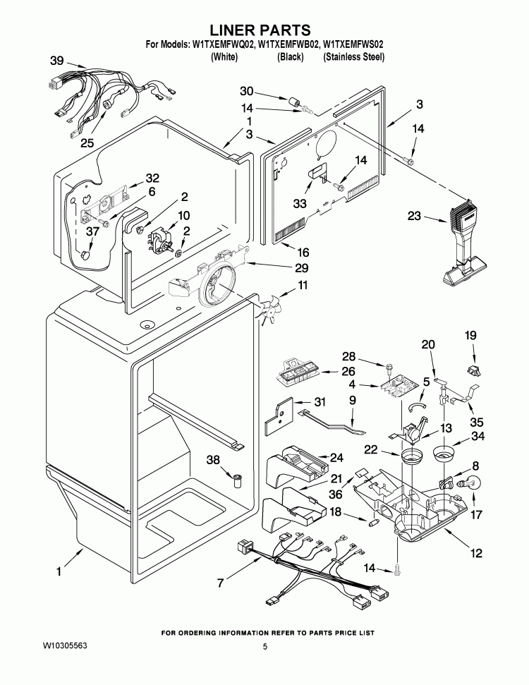 LINER PARTS Diagram and Parts List for W1TXEMFWB02  Whirlpool Refrigerator