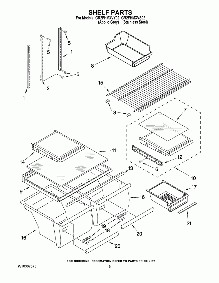 SHELF PARTS Diagram and Parts List for GR2FHMXVS02  Whirlpool Refrigerator
