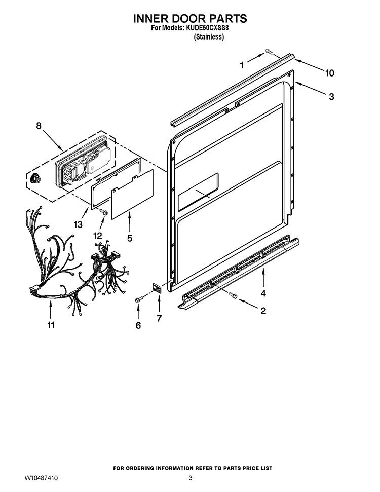 INNER DOOR PARTS Diagram and Parts List for KUDE50CXSS8  KitchenAid Dishwasher