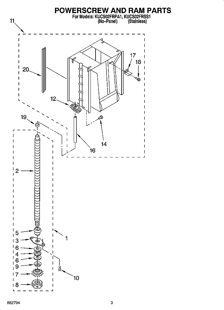 POWERSCREW AND RAM PARTS Diagram and Parts List for KUCS02FRSS1  KitchenAid Trash Compactor