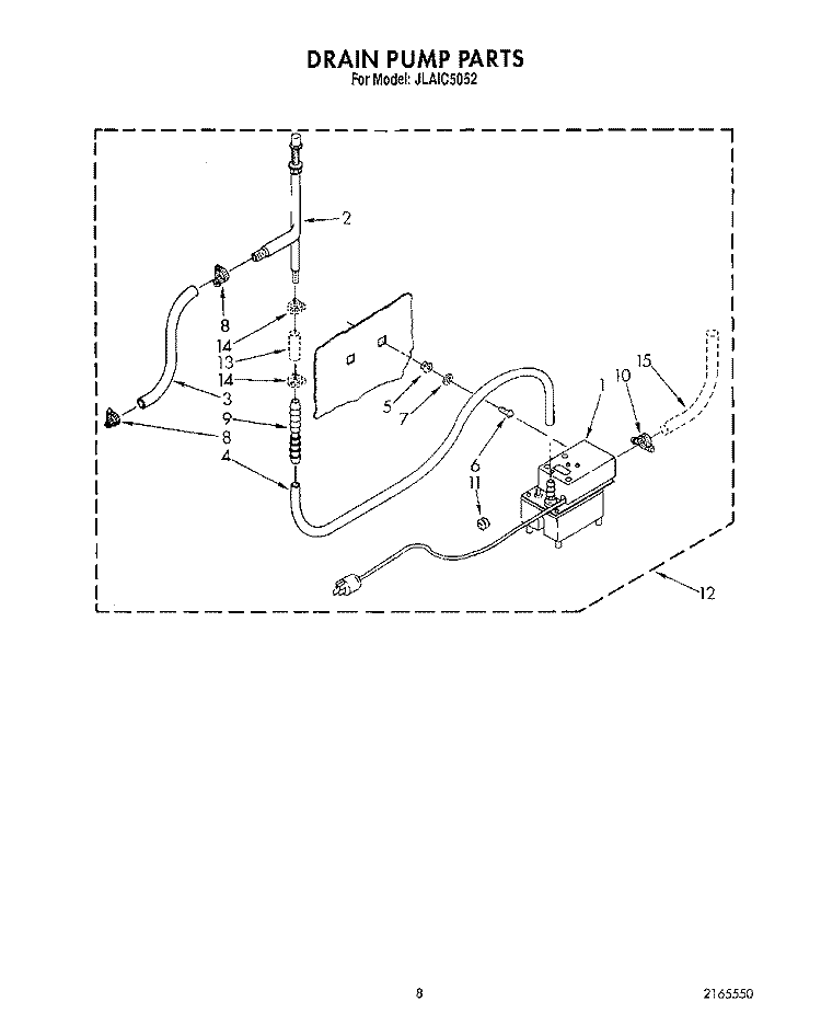 DRAIN PUMP Diagram and Parts List for JLAIC5052  Whirlpool Ice Maker