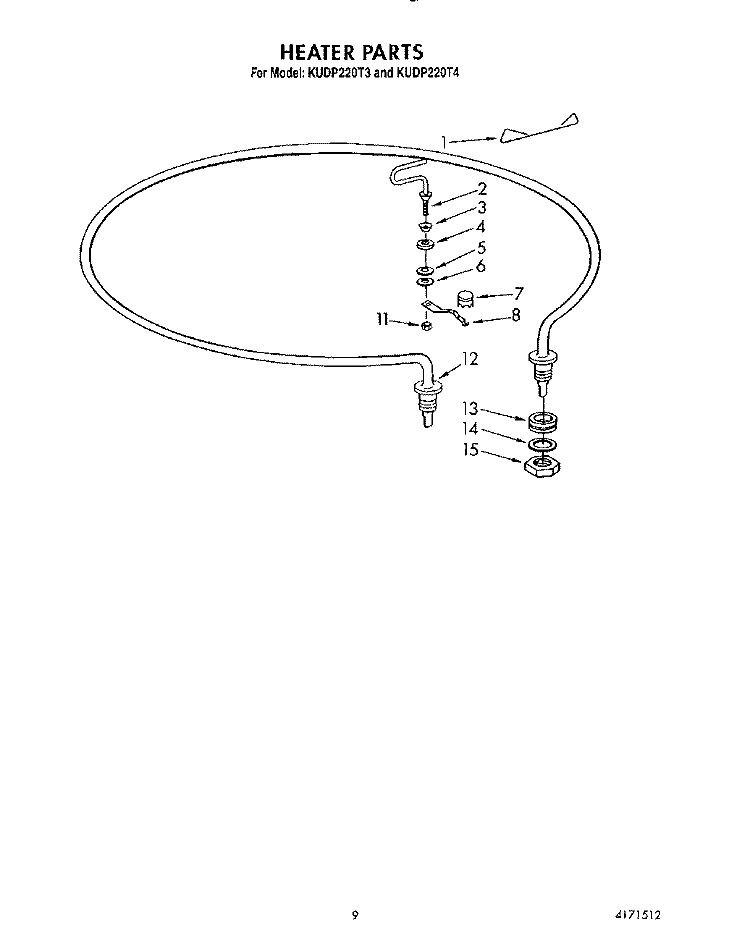 HEATER Diagram and Parts List for KUDP220T3  KitchenAid Dishwasher