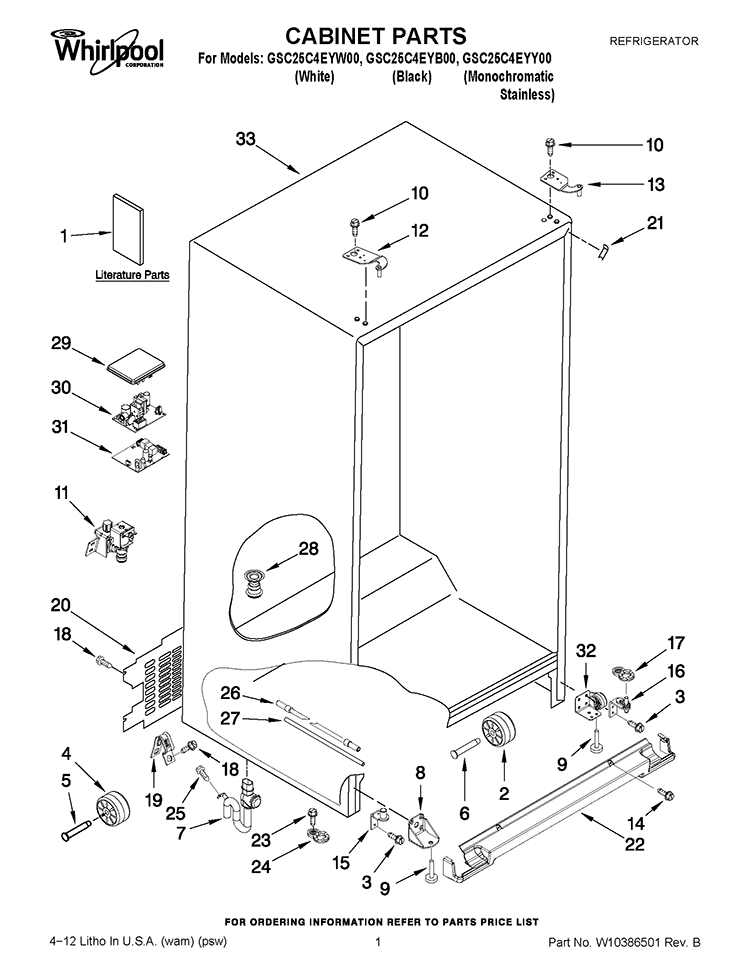 CABINET PARTS Diagram and Parts List for GSC25C4EYB00  Whirlpool Refrigerator