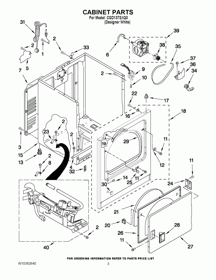 CABINET PARTS Diagram and Parts List for CGD137SXQ0  Whirlpool Dryer