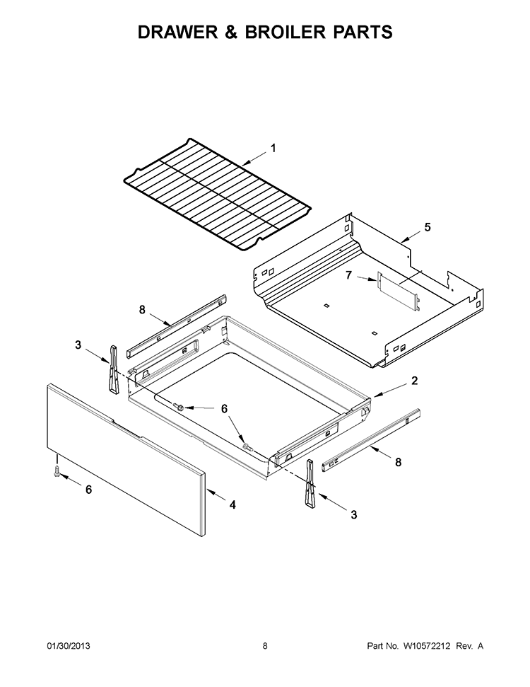 DRAWER & BROILER PARTS Diagram and Parts List for YWFE540H0BS0  Whirlpool Range