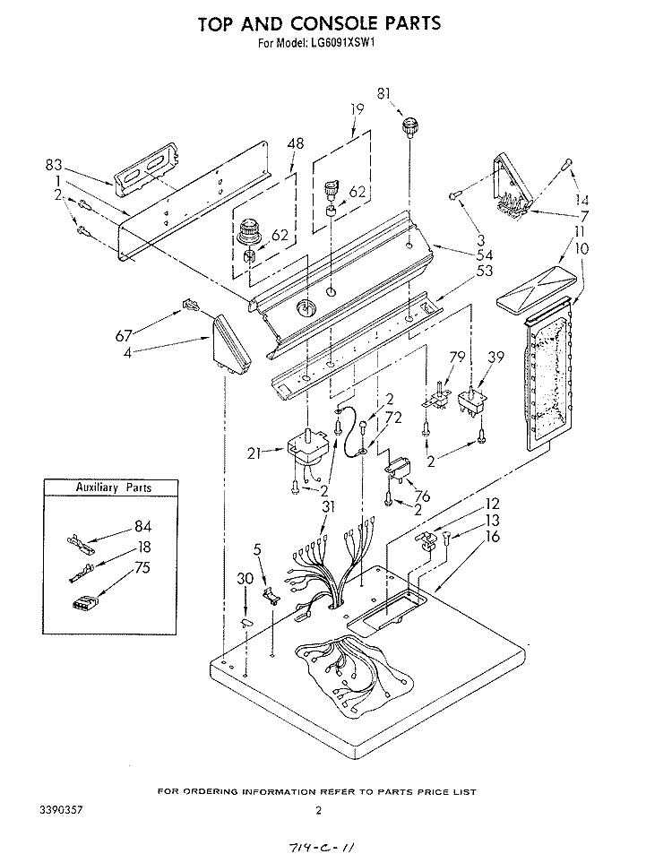 TOP AND CONSOLE , LITERATURE AND OPTIONAL Diagram and Parts List for LG6091XSW1  Whirlpool Dryer