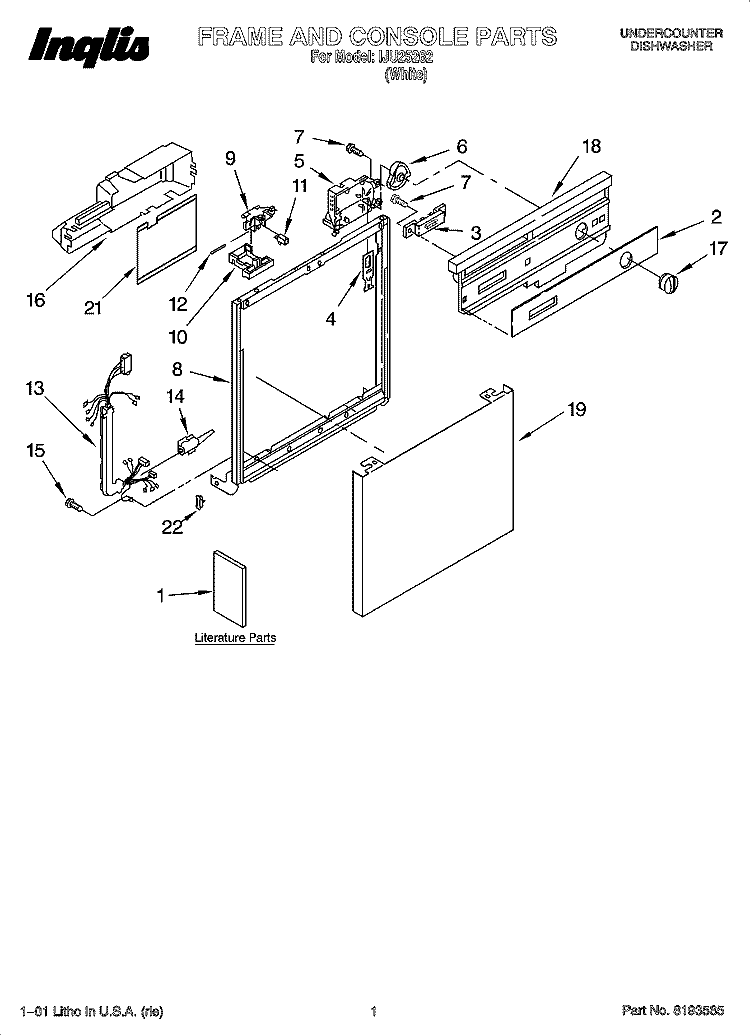 FRAME AND CONSOLE PARTS Diagram and Parts List for IJU25262  Inglis Dishwasher