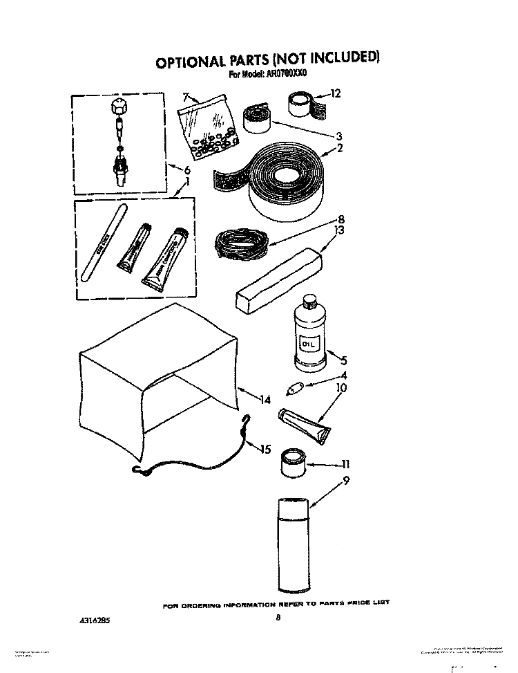 OPTIONAL Diagram and Parts List for AR0700XX0  Whirlpool Air Conditioner