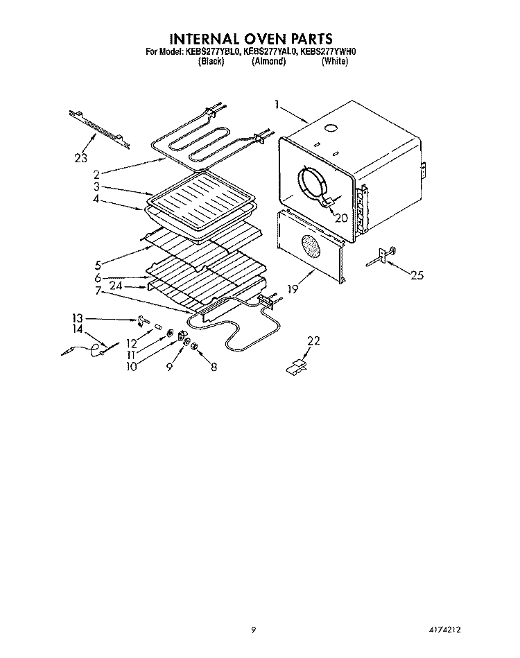INTERNAL OVEN Diagram and Parts List for KEBS277YBL0  KitchenAid Wall Oven