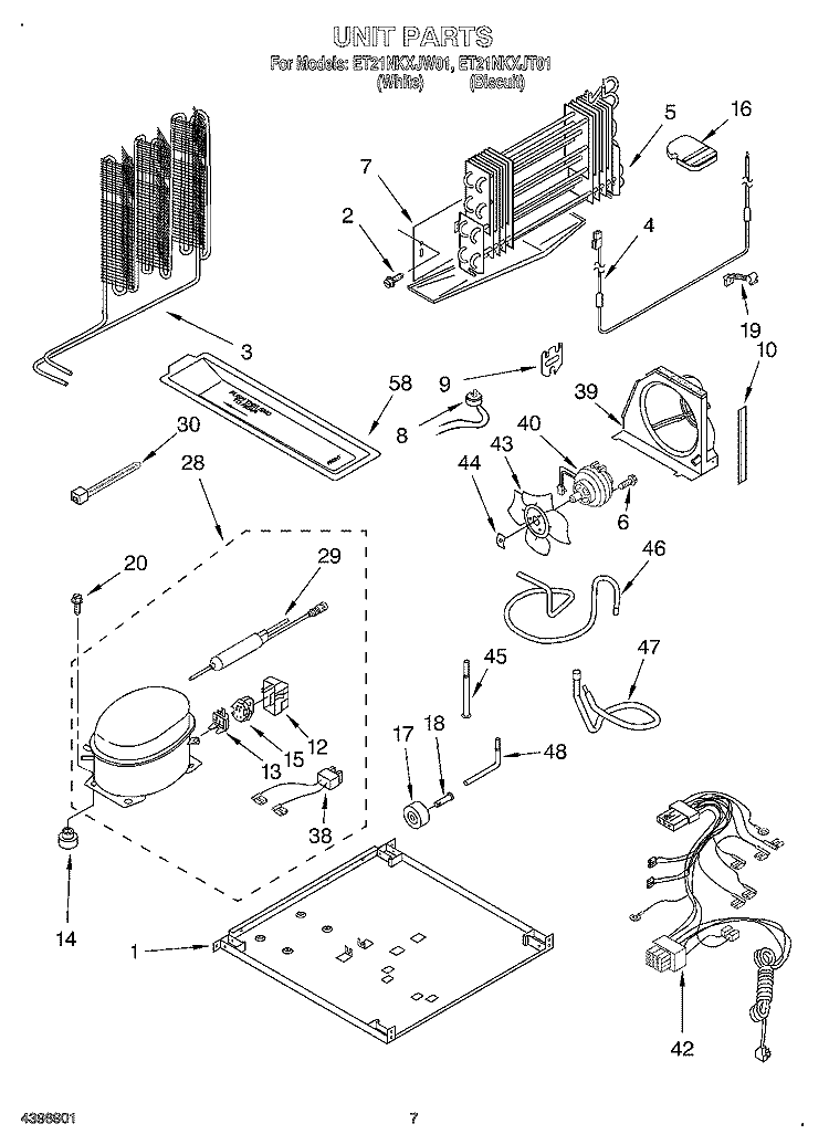 UNIT Diagram and Parts List for ET21NKXJW01  Whirlpool Refrigerator