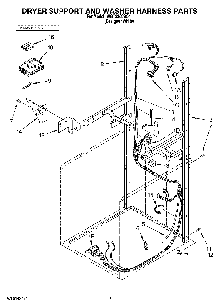 DRYER SUPPORT AND WASHER HARNESS PARTS Diagram and Parts List for WGT3300SQ1  Whirlpool Washer Dryer Combo