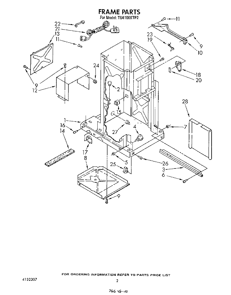FRAME Diagram and Parts List for TU4100XTP2  Whirlpool Trash Compactor