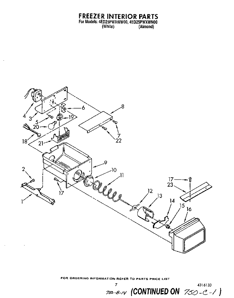 FREEZER INTERIOR Diagram and Parts List for 4ED25PWXWN00  Whirlpool Refrigerator