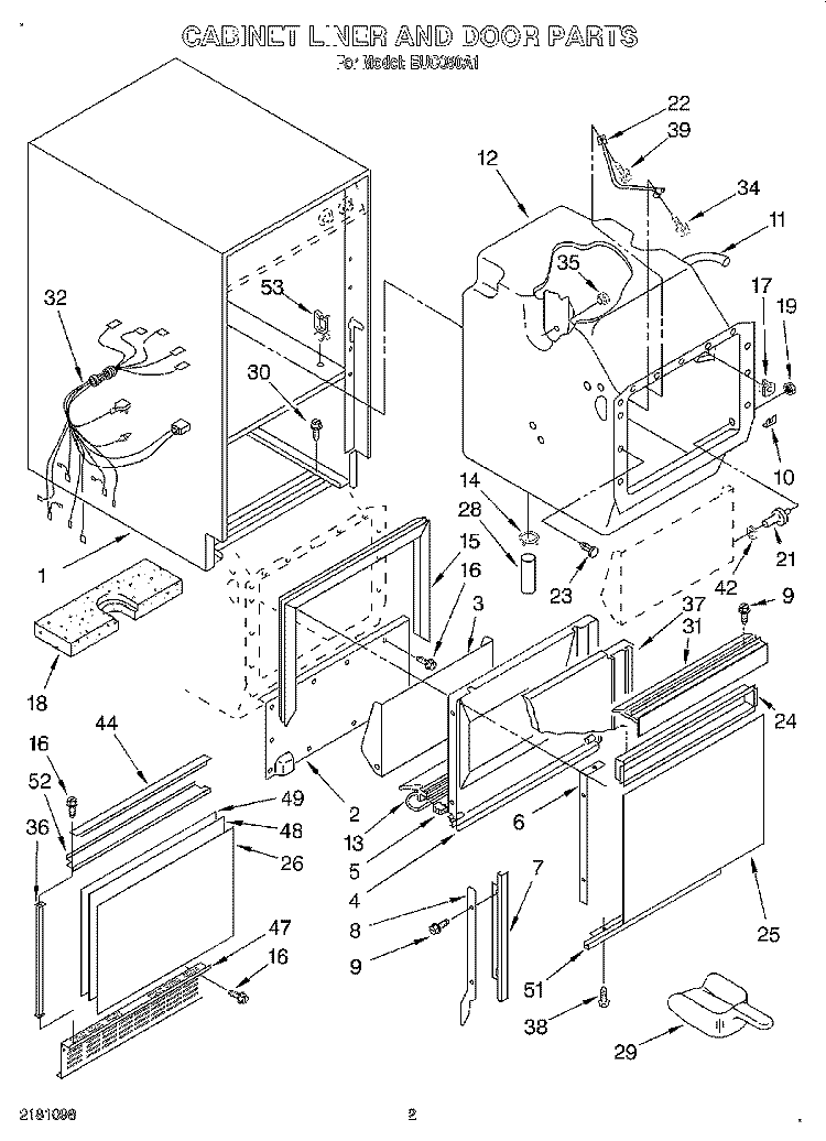 CABINET LINER AND DOOR, LITERATURE Diagram and Parts List for EUC050A1  Whirlpool Ice Maker