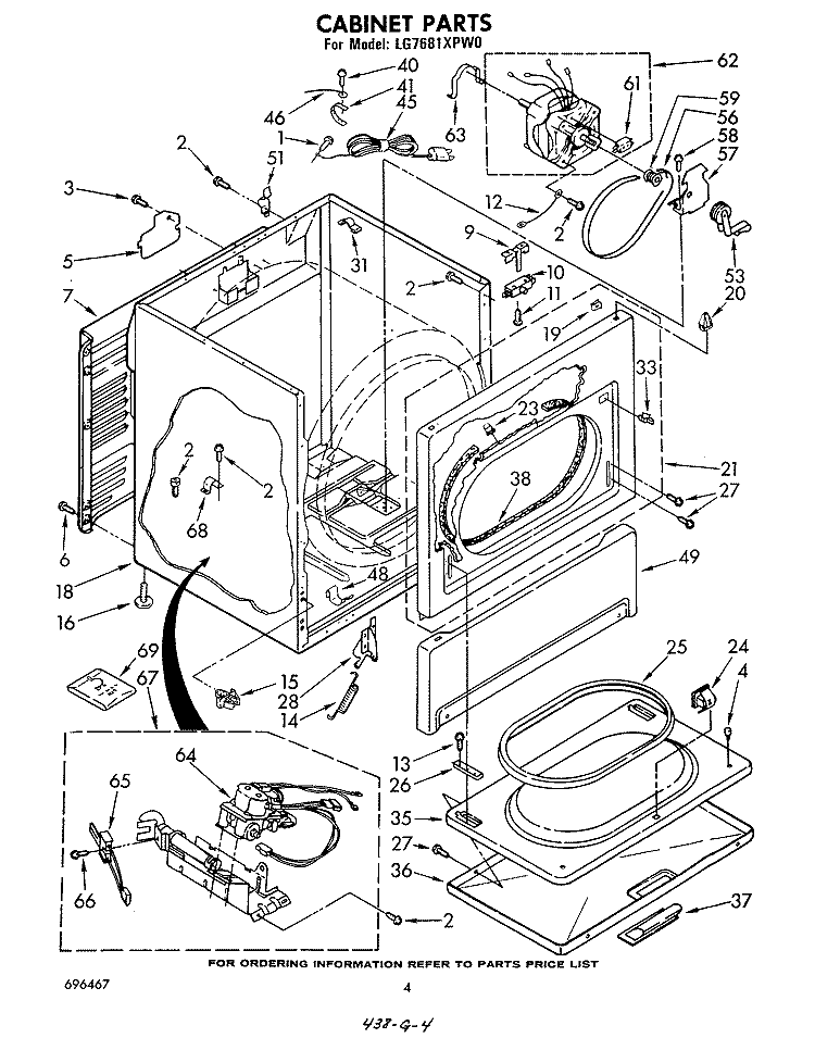 CABINET Diagram and Parts List for LG7681XPW0  Whirlpool Dryer