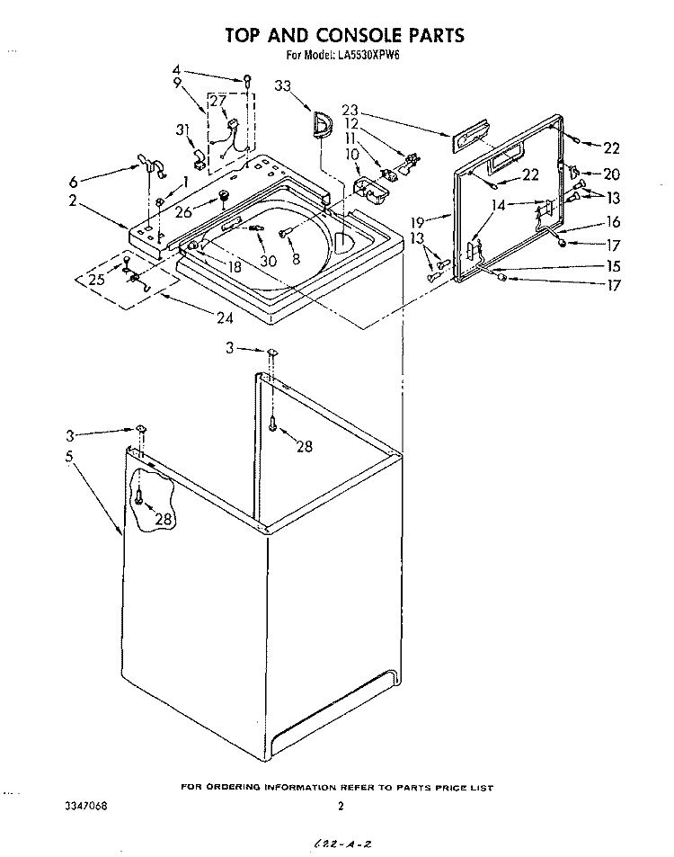 TOP AND CONSOLE , LITERATURE AND OPTIONAL Diagram and Parts List for LA5530XPW6  Whirlpool Washer
