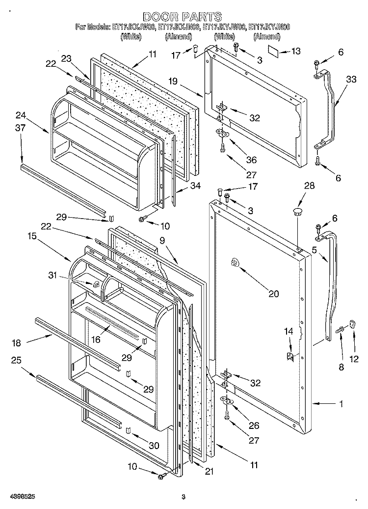 DOOR Diagram and Parts List for ET17JKYJN00  Whirlpool Refrigerator