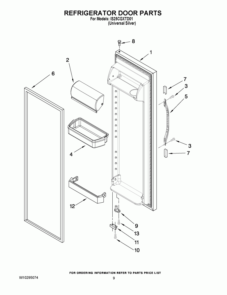 REFRIGERATOR DOOR PARTS Diagram and Parts List for IS25CGXTD01  Inglis Refrigerator