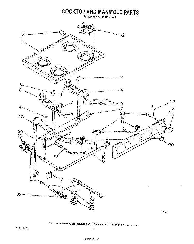 COOKTOP AND MANIFOLD, LITERATURE AND OPTIONAL Diagram and Parts List for SF311PSRW0  Whirlpool Range