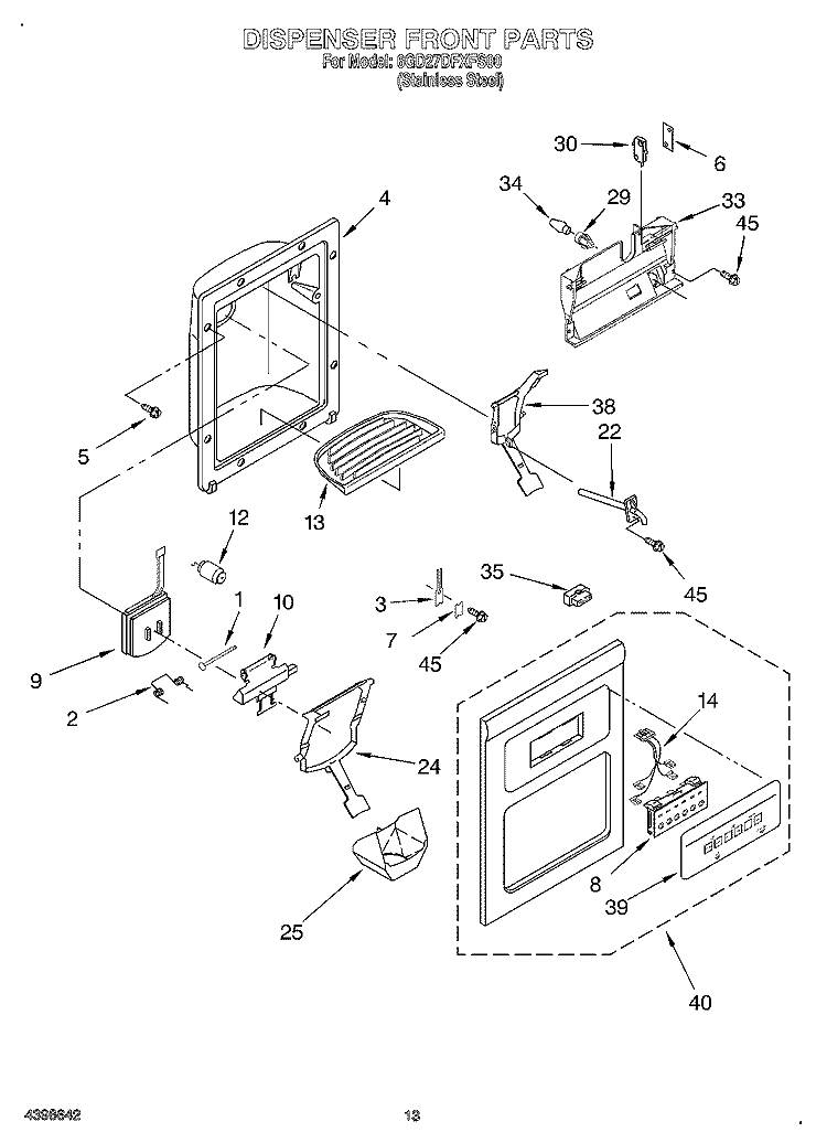 DISPENSER FRONT Diagram and Parts List for 6GD27DFXFS00  Whirlpool Refrigerator