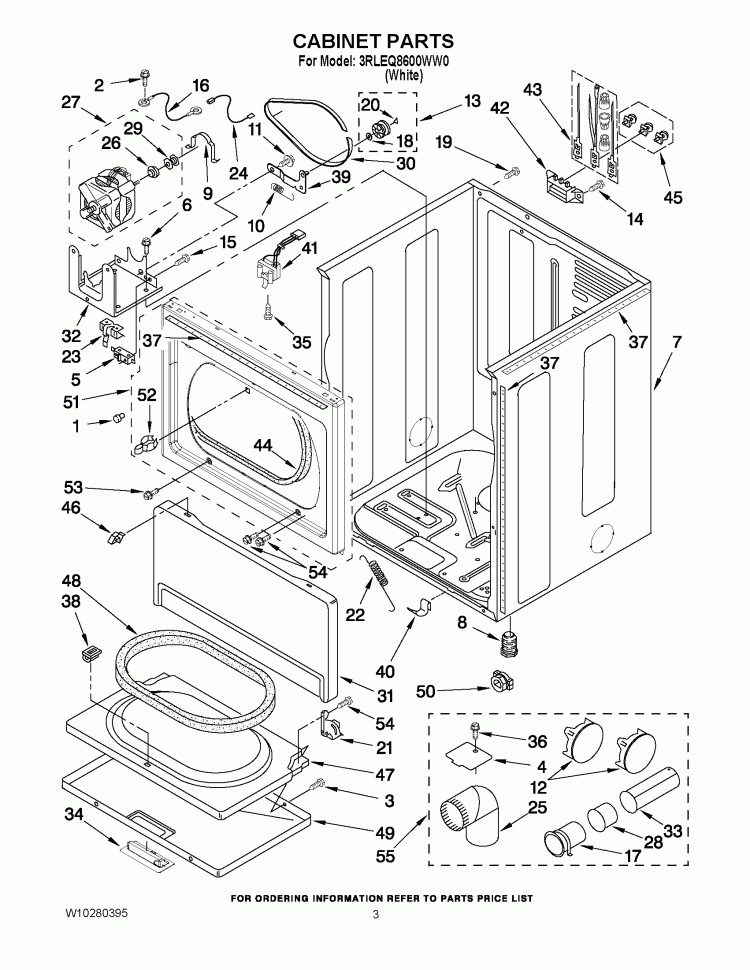 CABINET PARTS Diagram and Parts List for 3RLEQ8600WW0  Whirlpool Dryer