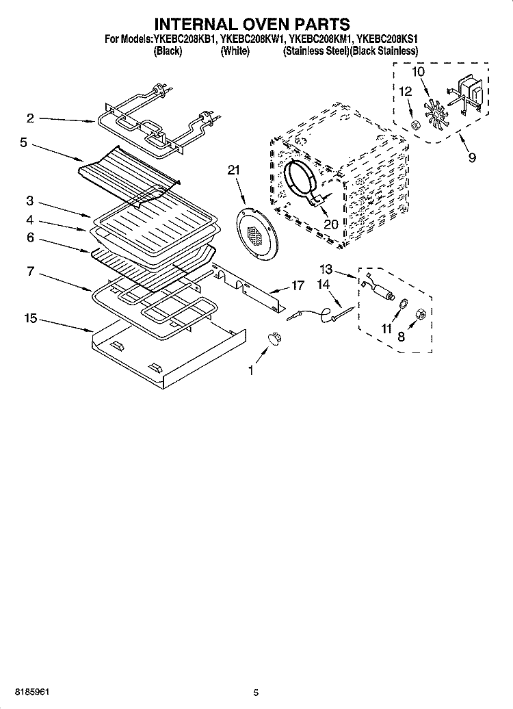 INTERNAL OVEN PARTS Diagram and Parts List for YKEBC208KW1  KitchenAid Wall Oven