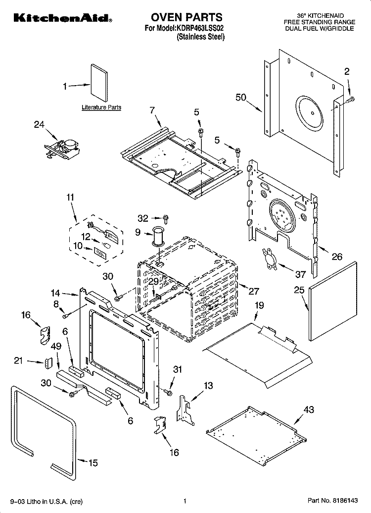 OVEN PARTS Diagram and Parts List for KDRP463LSS02  KitchenAid Range
