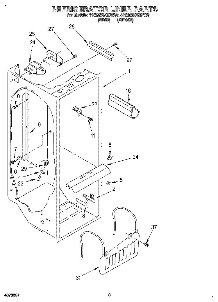 REFRIGERATOR LINER Diagram and Parts List for 4YED25DQDN00  Whirlpool Refrigerator
