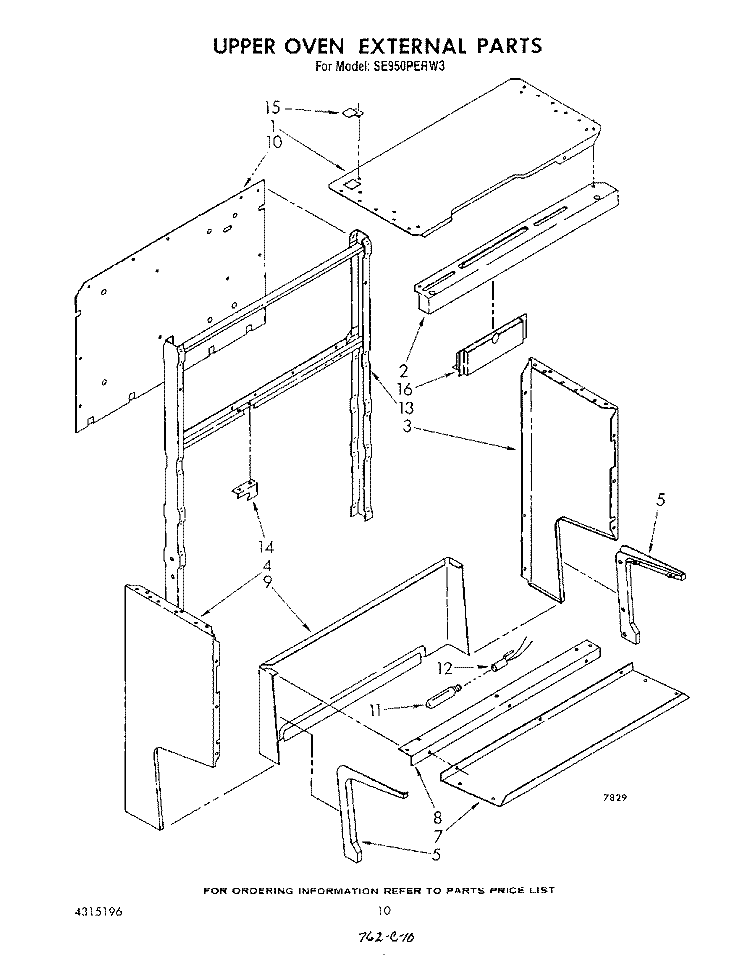 UPPER OVEN EXTERNAL Diagram and Parts List for SE950PERW3  Whirlpool Range