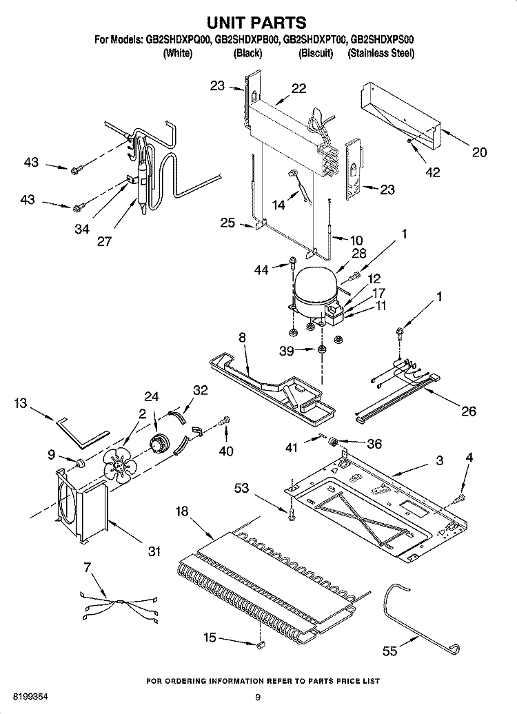 UNIT PARTS Diagram and Parts List for GB2SHDXPB00  Whirlpool Refrigerator