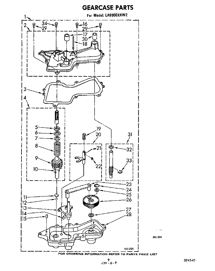 GEARCASE Diagram and Parts List for LA6900XKW2  Whirlpool Washer
