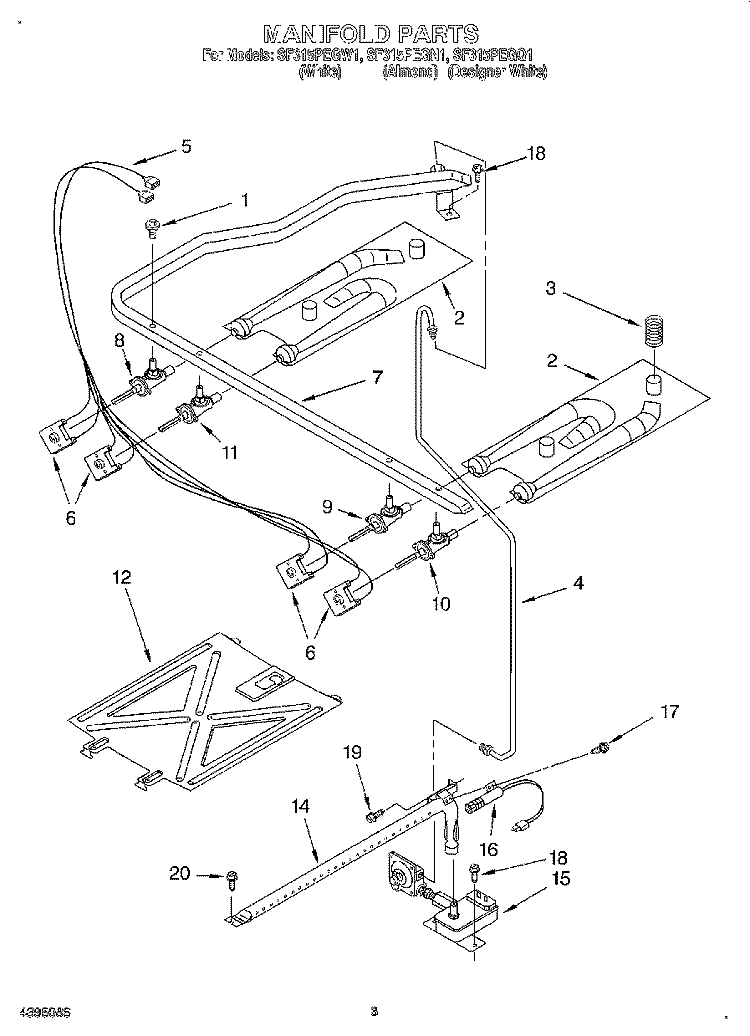 MANIFOLD Diagram and Parts List for SF315PEGQ1  Whirlpool Range