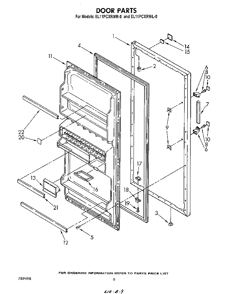 DOOR Diagram and Parts List for EL11PCXRWL0  Whirlpool Refrigerator