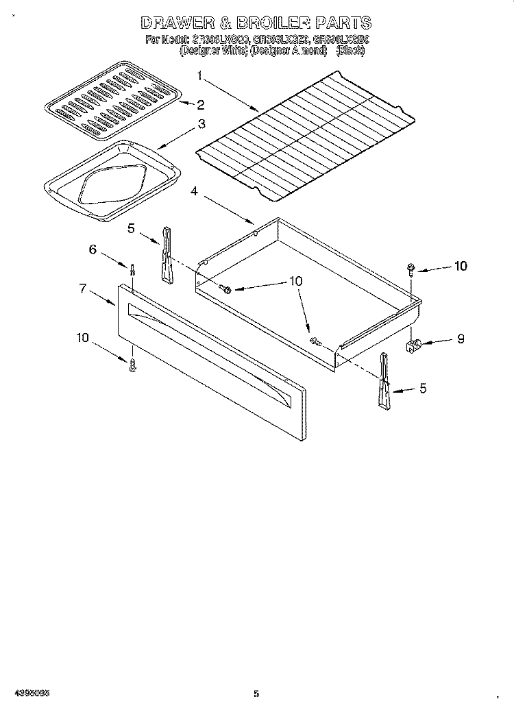 DRAWER AND BROILER Diagram and Parts List for GR396LXGB0  Whirlpool Range