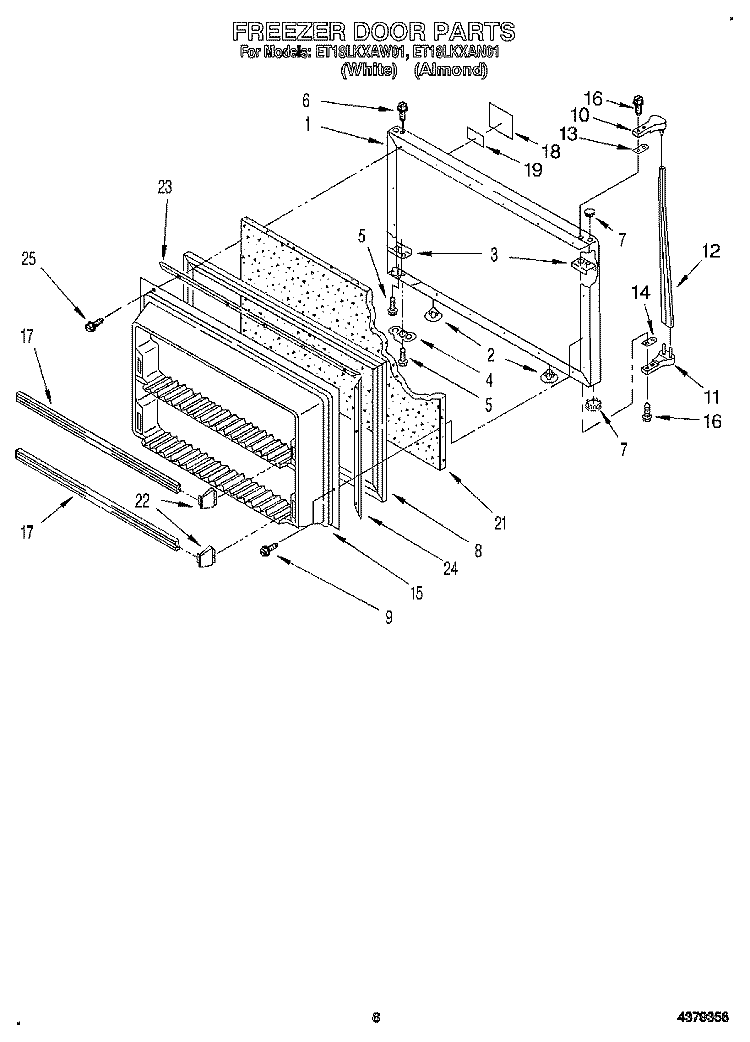 FREEZER DOOR Diagram and Parts List for ET18LKXAN01  Whirlpool Refrigerator