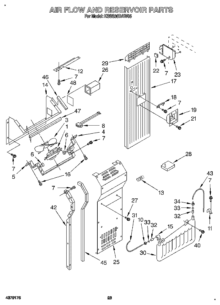 AIR FLOW AND RESERVOIR Diagram and Parts List for KSSS36DAW05  KitchenAid Refrigerator