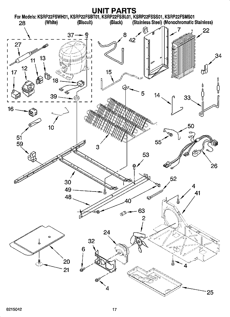 UNIT PARTS Diagram and Parts List for KSRP22FSBT01  KitchenAid Refrigerator