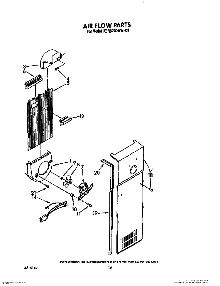 AIR FLOW Diagram and Parts List for KSRB22DWAL02  KitchenAid Refrigerator