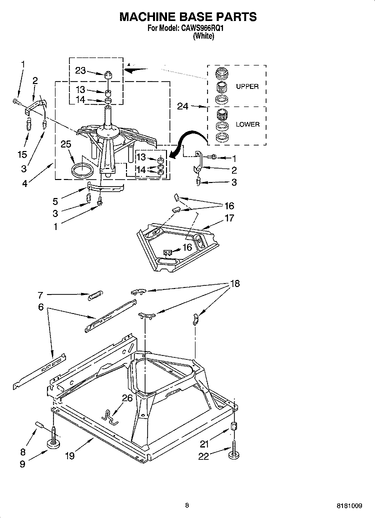 MACHINE BASE PARTS Diagram and Parts List for CAWS966RQ1  Crosley Washer