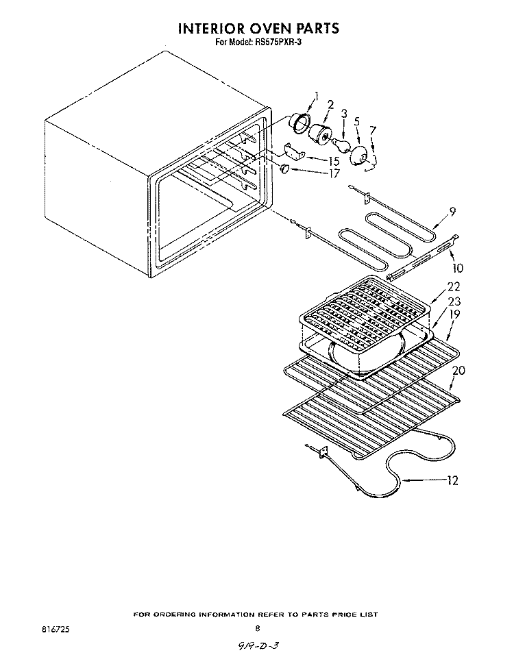 INTERIOR OVEN Diagram and Parts List for RS575PXR3  Whirlpool Range