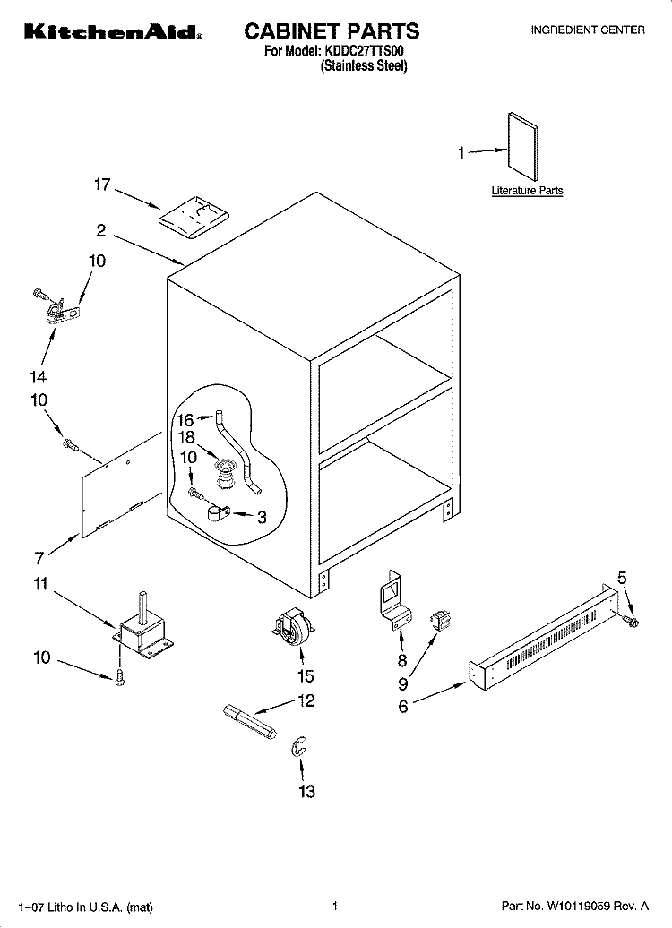 CABINET PARTS Diagram and Parts List for KDDC27TTS00  KitchenAid Refrigerator