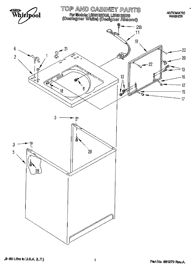 TOP AND CABINET, LIT/OPTIONAL Diagram and Parts List for LSR6132DZ0  Whirlpool Washer
