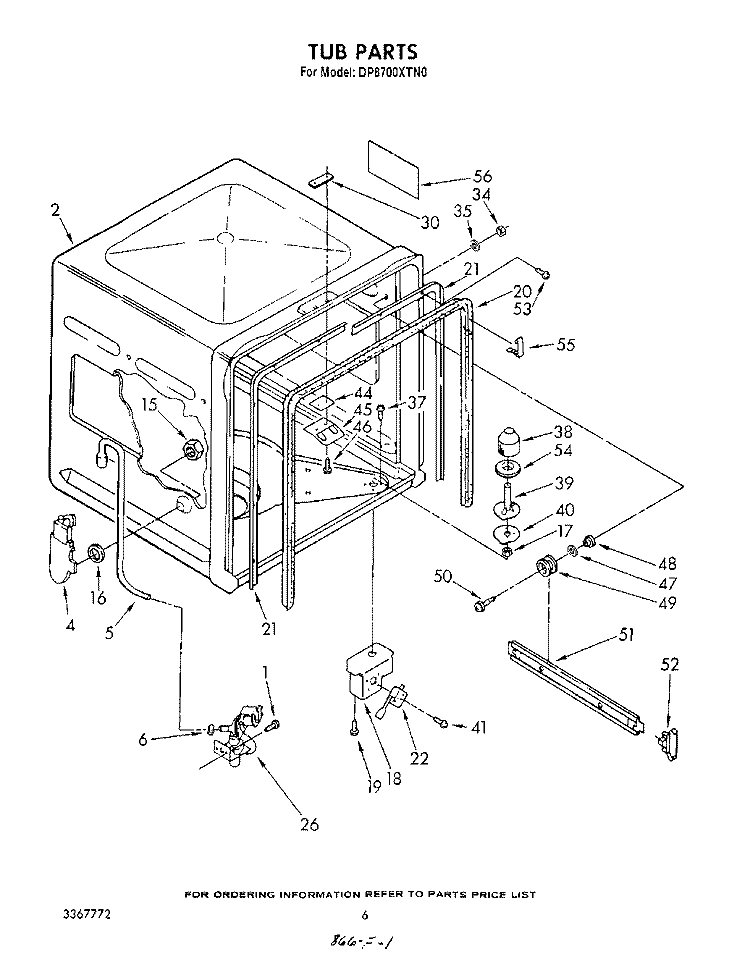 TUB , LITERATURE AND OPTIONAL Diagram and Parts List for DP8700XTN0  Whirlpool Dishwasher